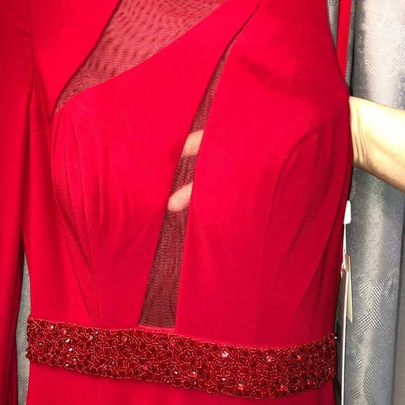 RED 1-Sleeve Sleek Sexy  Prom Dress, Size 2 4, Mermaid, Sequin Cocktail UNIQUE - Picture 5 of 13